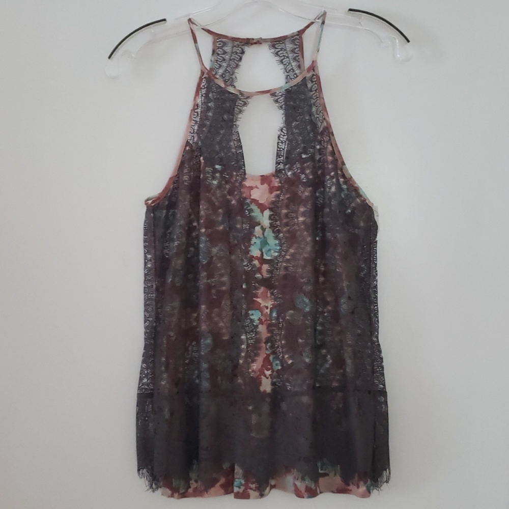 Anthropologie 9-h15 stcl Lace Key Hole Tank